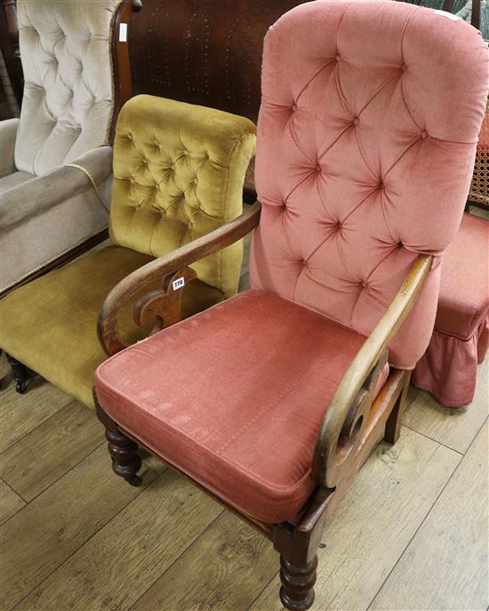 An upholstered armchair and nursing chair